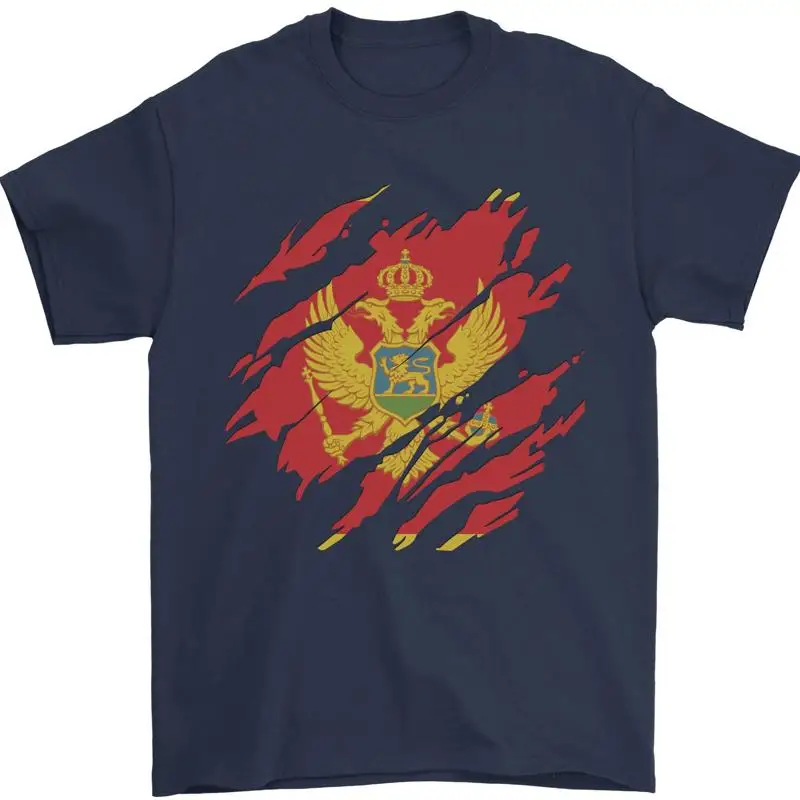 Torn Montenegro Flag Montenegrin Day Football Mens T-Shirt 100% Cotton