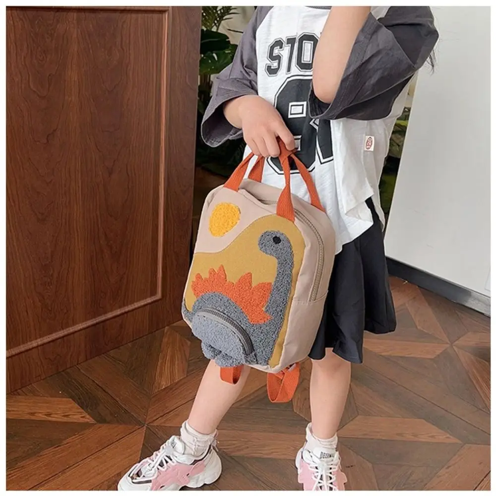 Long Neck Small Dinosaur Kindergarten Children Backpack Cartoon Canvas Cute Backpack Hook Hair Embroidered