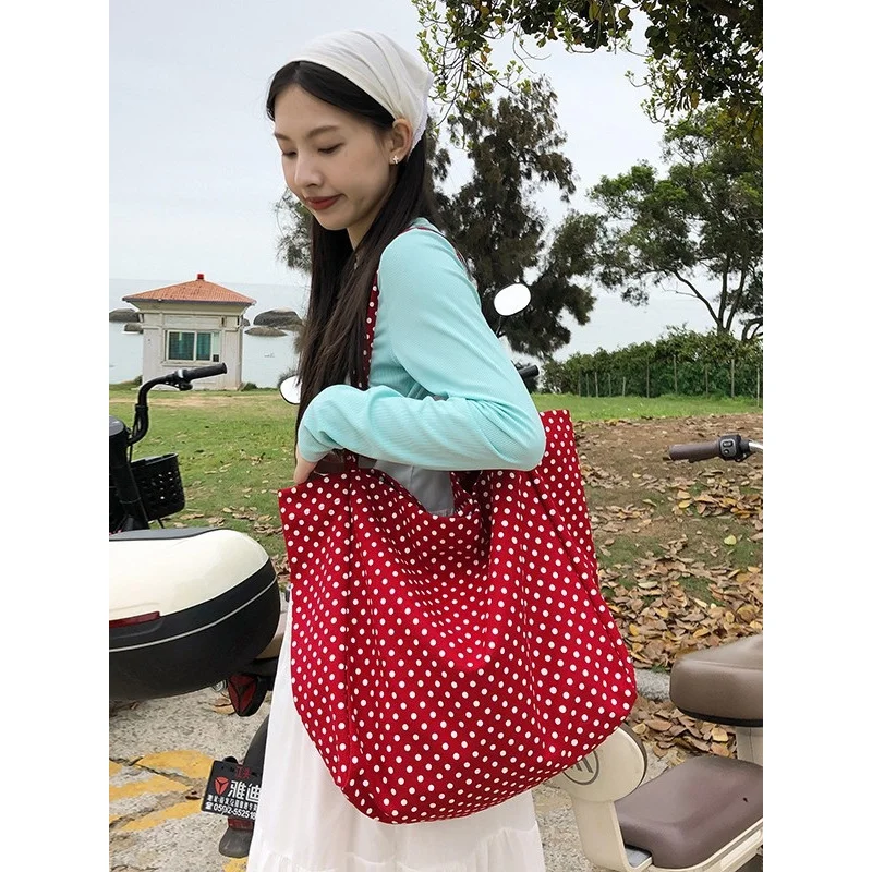 

New Korean Style Ins Retro Polka Dot Crossbody Bag Large Capacity Shoulder Bag College Student Daily Bag