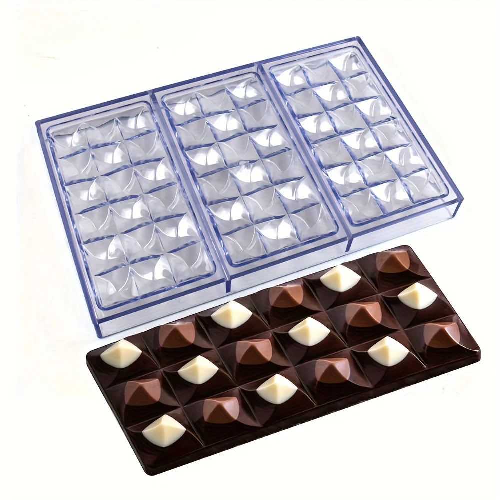 Polycarbonate Chocolate Bar Mold, 3‑Module Curved Geometric Pattern Mould, DIY Baking Tool for Homemade Chocolate Candy Bar