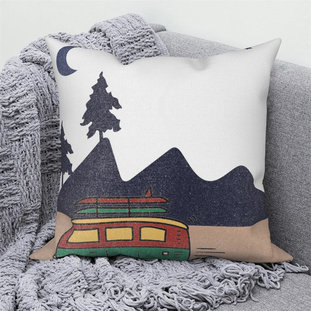 

Customizable Decorative Cushion Covers Camping Bus Printed Pillow Covers Home Sofa Throw Pillow Covers