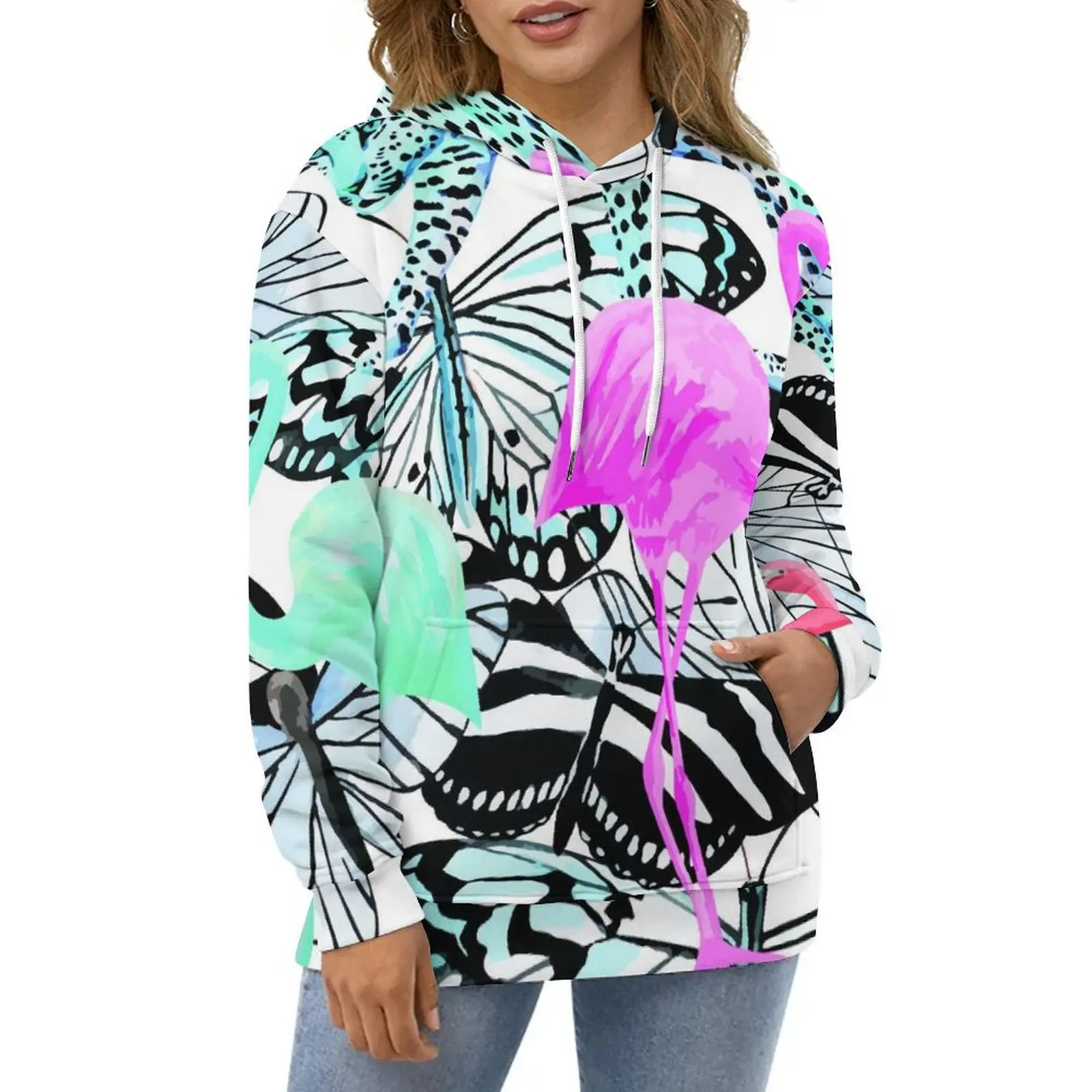 Cheetah Animals Trendy Casual Hoodies Flamingo Butterfly Pullover Hoodie Couple Long-Sleeve Harajuku Design Loose Sweatshirts