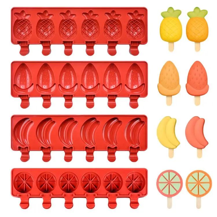 SILIKOLOVE Food Grade Silicone Ice Cream Mold DIY Homemade Popsicle Molds Fruit Juice Ice Bar Mold Mango Banana strawberry Shape