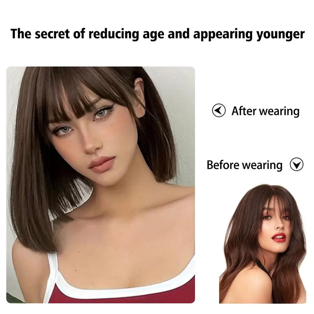 Air Bangs Wig For Women With Natural Front Forehead Invisible Hair Patch Round Face French Bangs Fake Bangs