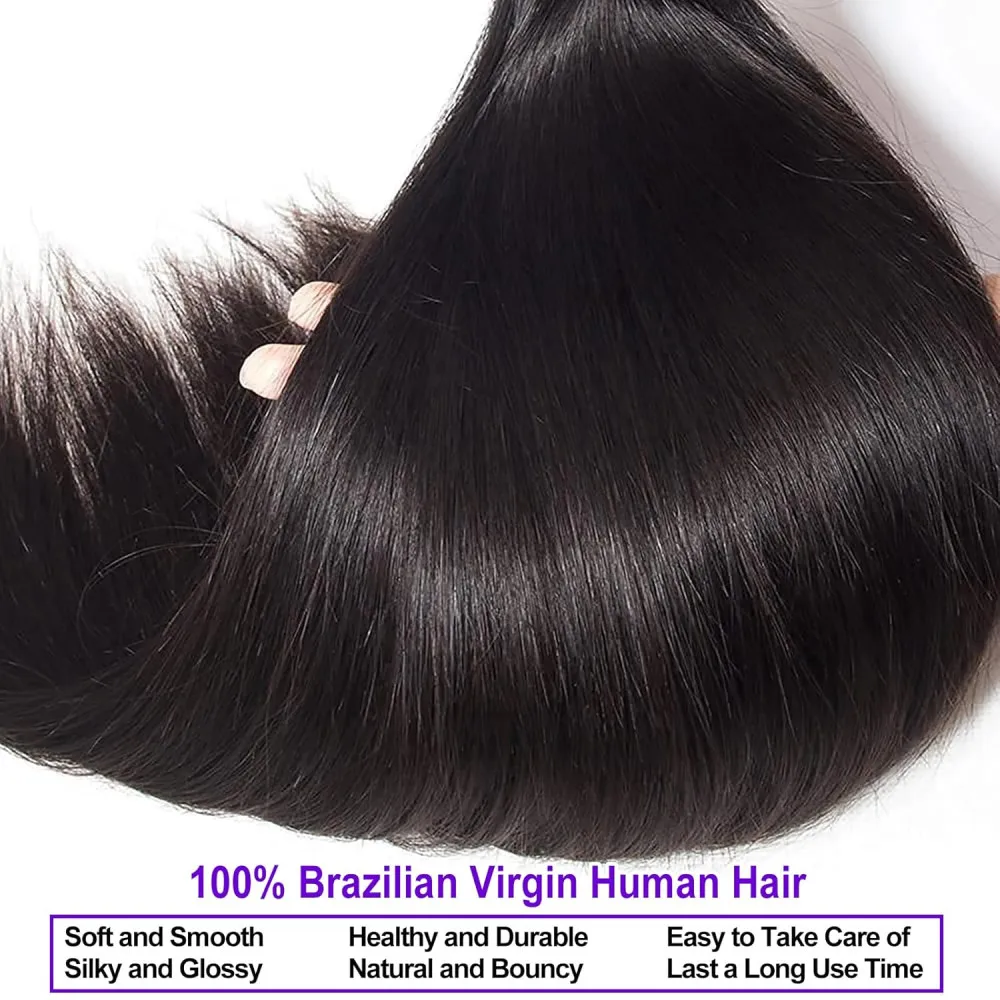 Extensiones de cabello humano liso, mechones de cabello humano 100% Real, Remy brasileño, negro Natural, 26, 28 y 30 pulgadas