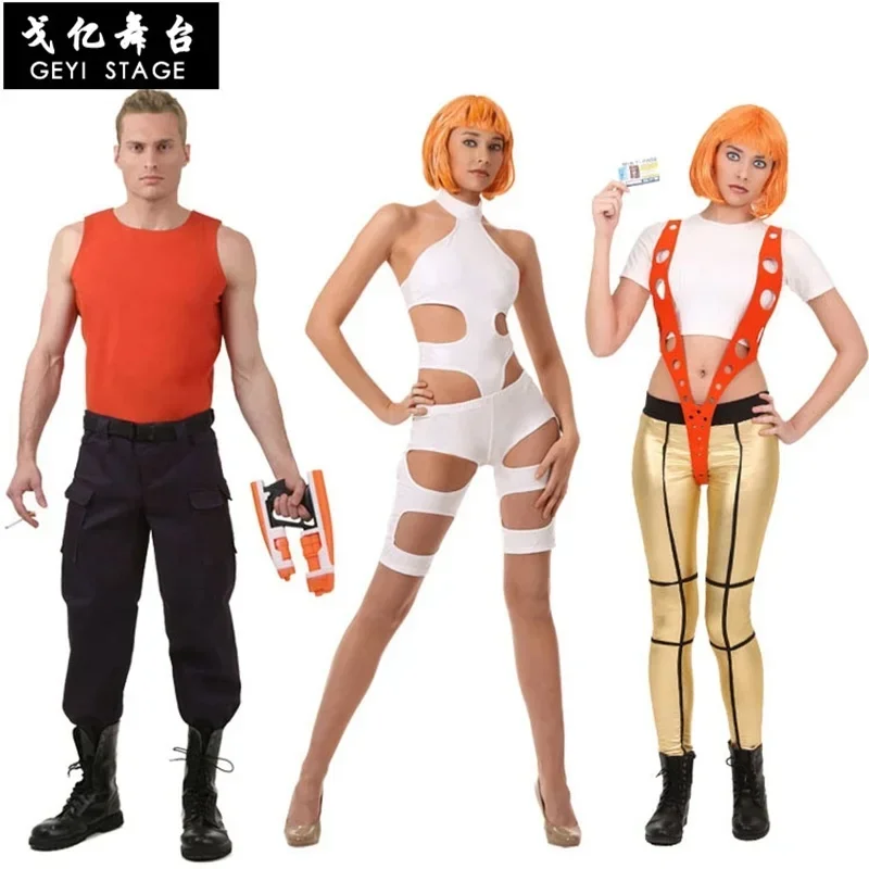 Das fünfte Element Leeloo Orange Strap weiße Overalls Film Cosplay Kostüm Requisiten Halloween Party Weste für Frauen und Männer