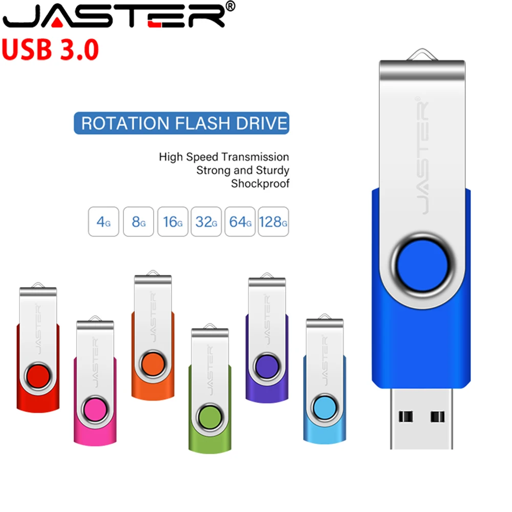 JASTER USB3.0 Business Gift Pendrive 128GB Rotatable Memory Stick 64GB High Speed USB 3.0 Flash Drive 32G Colorful Pen Drive 16G