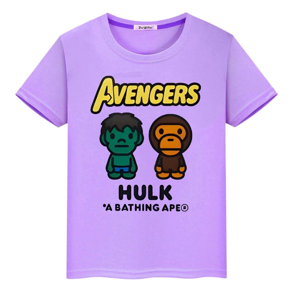 t shirt for kids boys 10year Print 100%Cotton pride tshirt The Hulk y2k one piece Marvel Kawaii Anime Short kids clothes girls