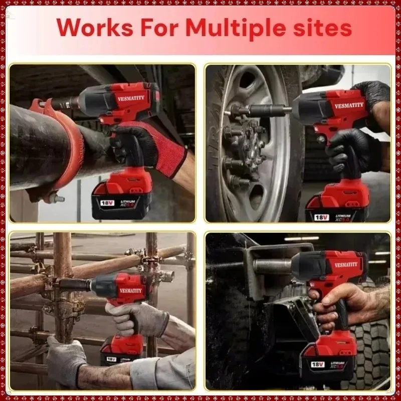 1300NM Cordless Electric Wrench Large Torque Brushless Car Truck Repair Impact Wrench For Milwaukee Battery