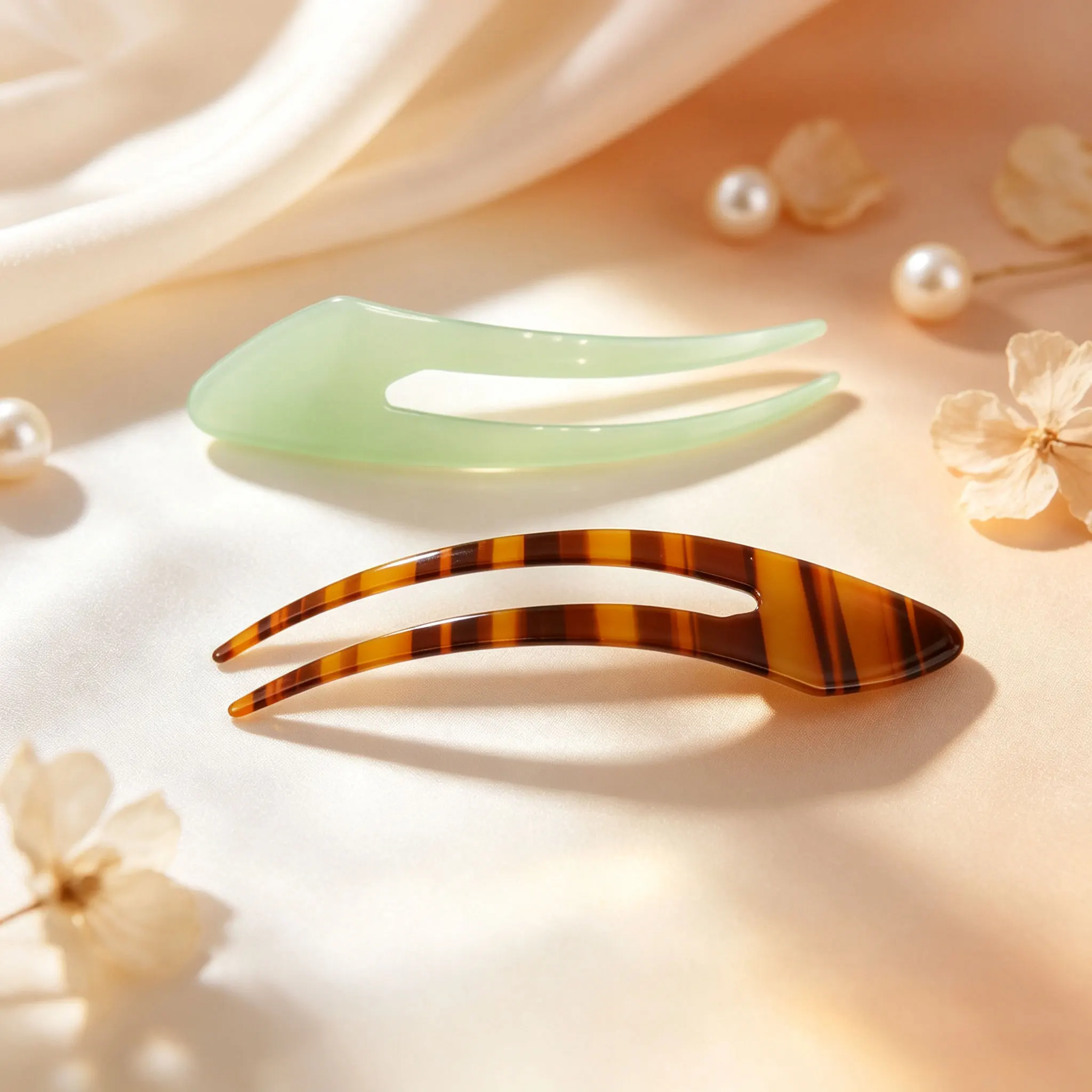 Acetate U‑Shaped Hair Fork 2 Prong Bun Hair Pin French Clip Women Simple Curved U‑pin for Thick Hair Hairstyle Hair Accessories
