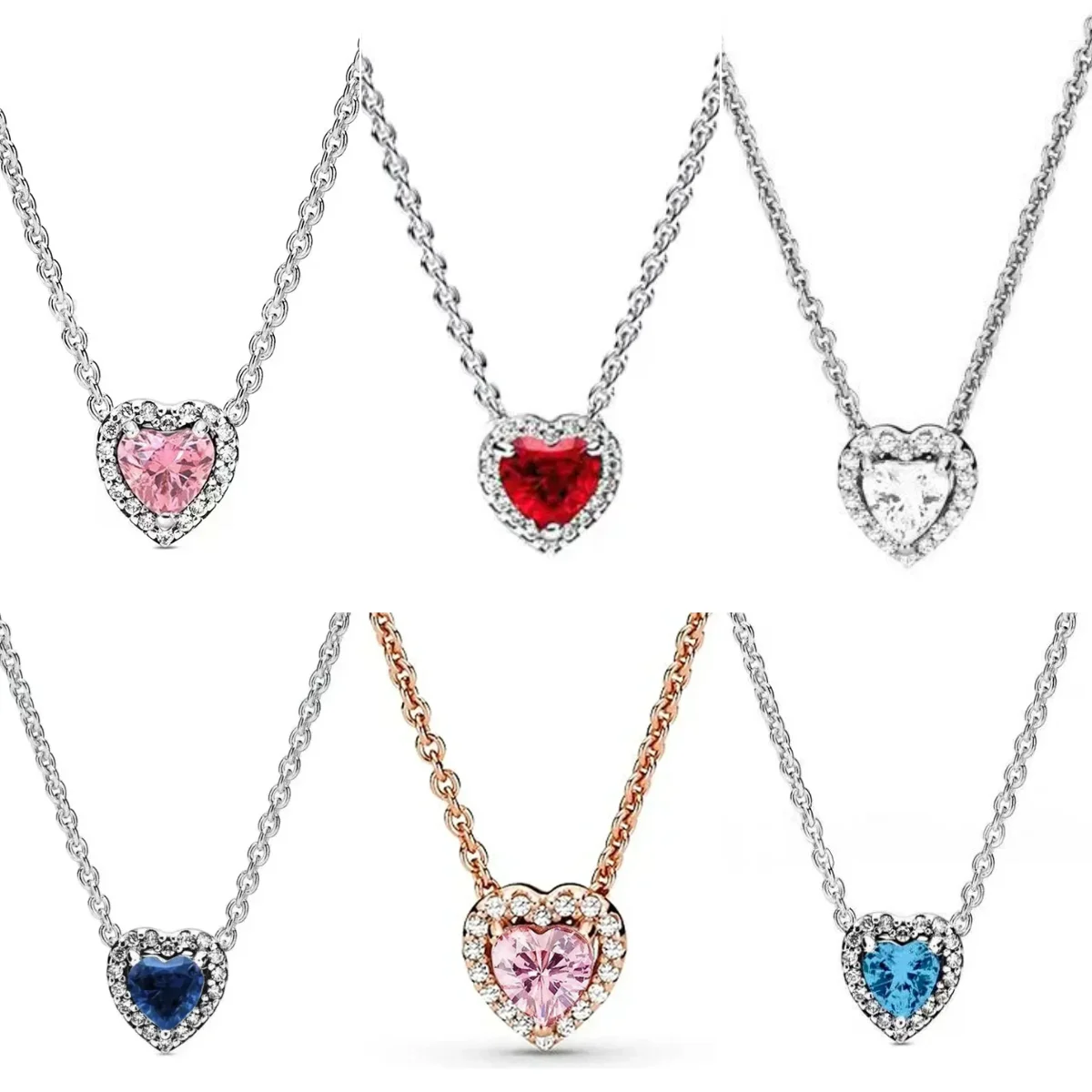Gran oferta, collar colorido de Plata de Ley 925 Original, collar de corazón elevado en forma de corazón, joyería de regalo de vacaciones para amantes