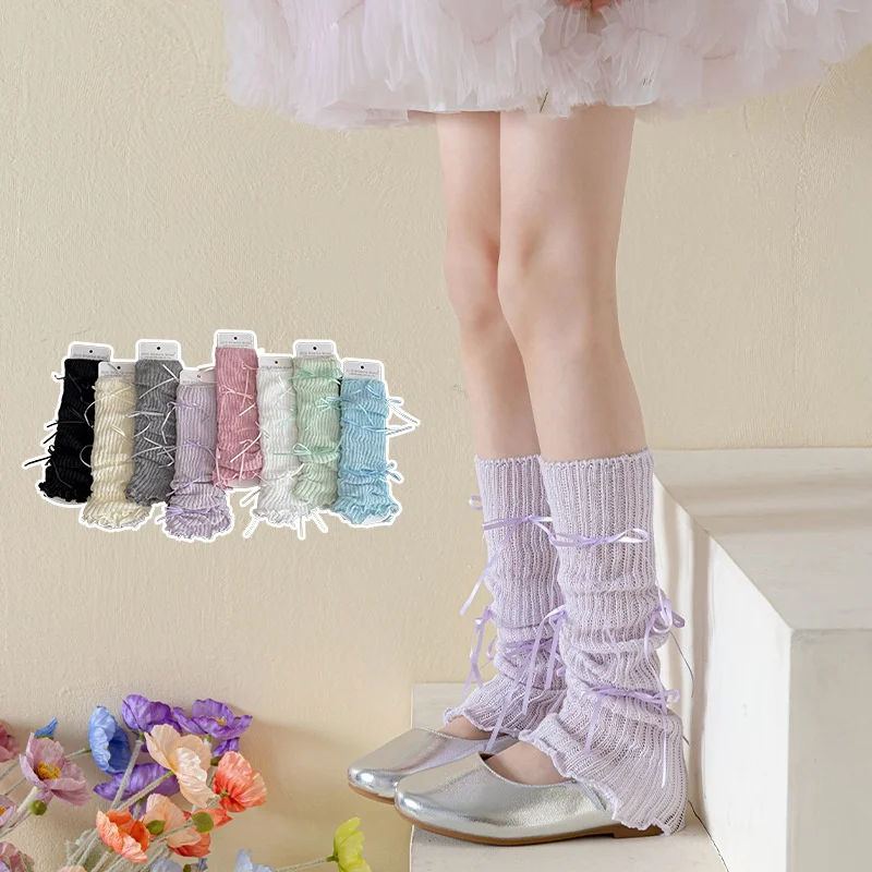 Cute Kids Leg Warmers Spring Summer Lightweight Lolita Style Bow Socks For Girls Cover Multicolor Sweet Teenage Girl' Piles Sock