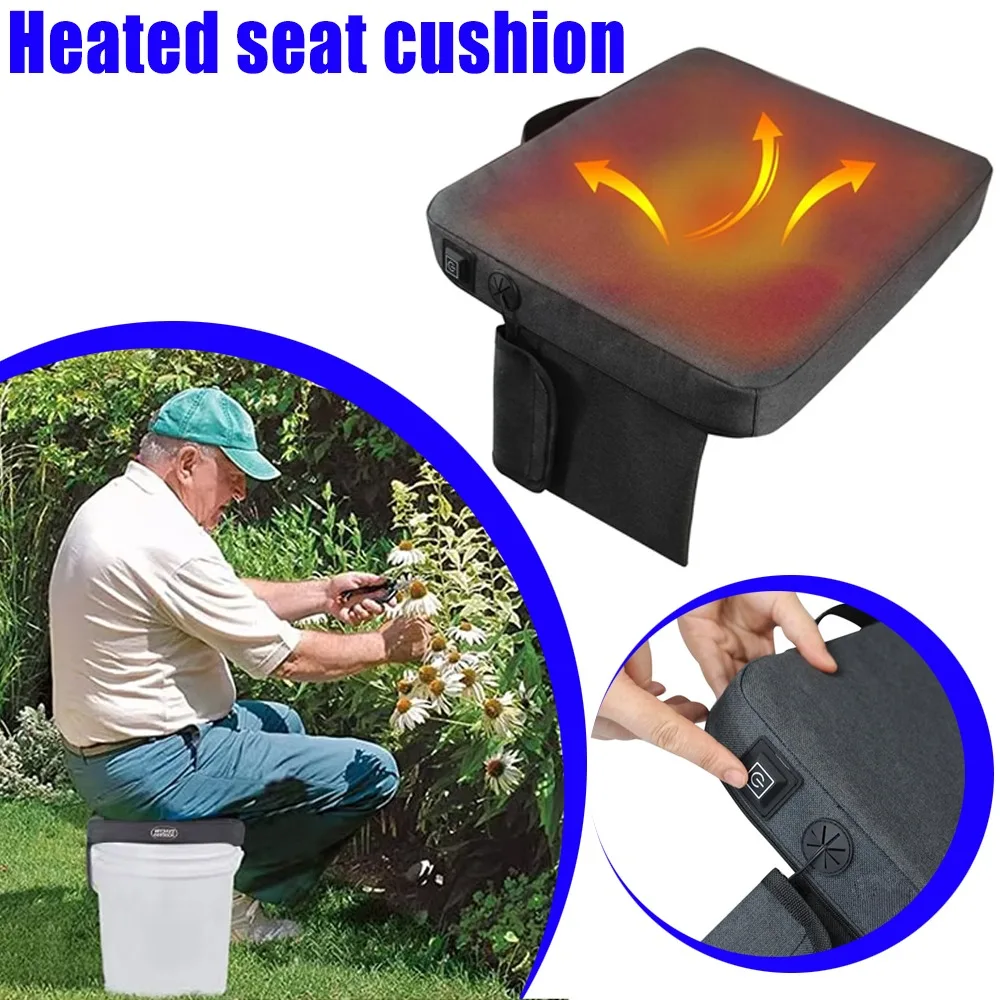1 Pcs USB Heated Seat Cushion Outdoor Portable With 3 Heat Settings Removable Cover Electric Seat Pad For Hiking Camping Warm