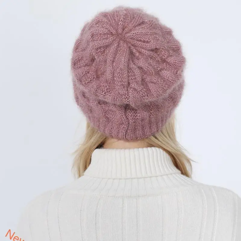 Women Winter Chunky Twist Cable Knitted Beanie Hat Solid Color Thicken Thermal Warm Plush Lined Slouchy Skullies Cap