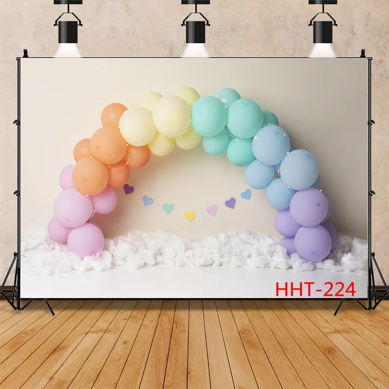 新生児の誕生日の背景、ポートレート背景、写真スタジオ、最初の誕生日パーティー、風船、花、HHT-06