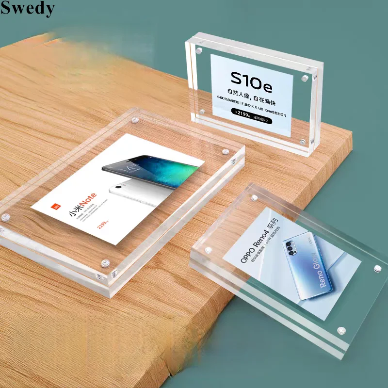 

90x55mm Magnetic Acrylic Price Label Holder Baby Photo Picture Frame Block Advertising Menu Sign Holder Display Stand