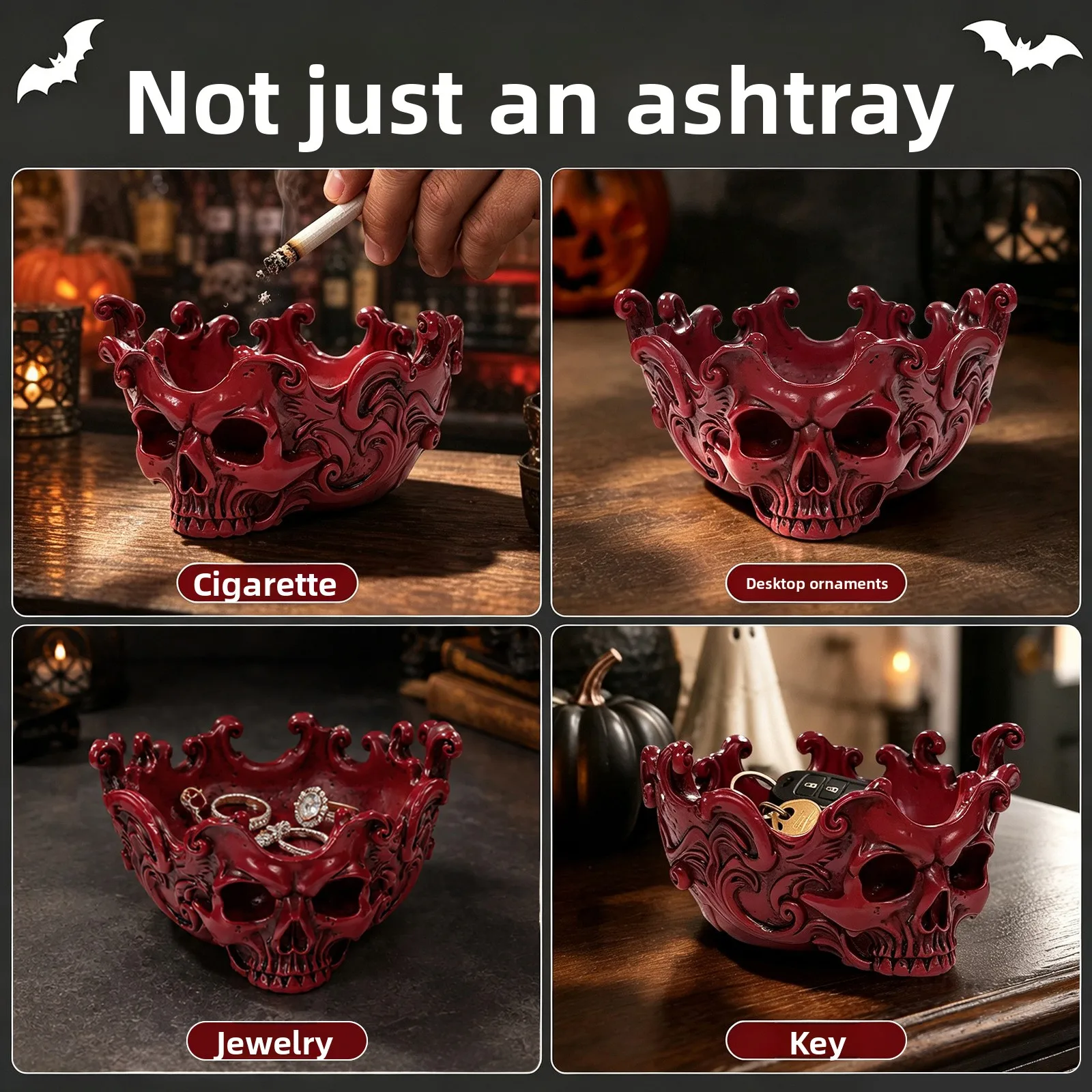 Creative Resin Skull Ashtray Ornament,Unique Gothic Desktop Tabletop Decor,Stylish Smoking Accessory for Smokers Decoration Gift