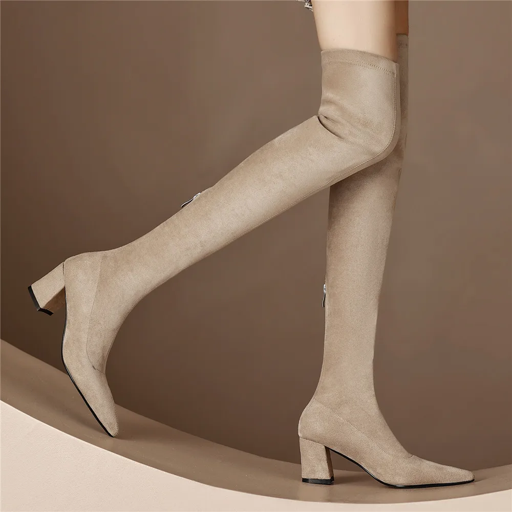 Sexy High Boots Women 2024 Winter New Fashion Over The Knee Botas Mujer Suede Zip Pumps Sock Shoes High Heels Boots Black Khaki