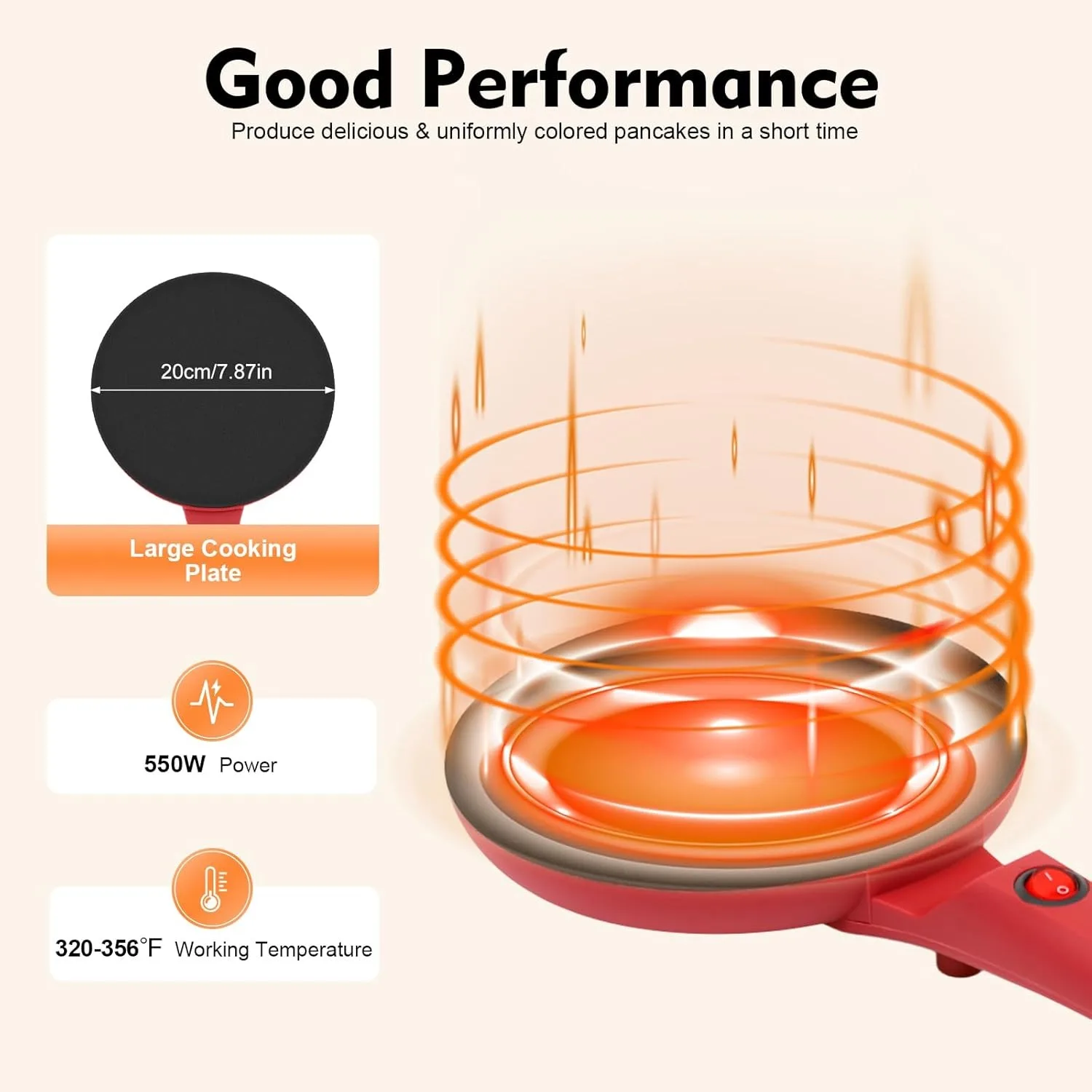 8" Electric Crepe Maker, Non-Stick Coated Crepe Pan, Portable Household Pancake Machine for Crepes, Pancakes...