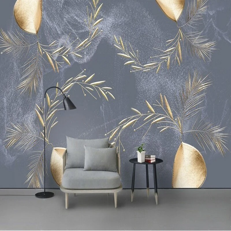 MU9125 Modern and elegant Nordic simple and grand ironwork leaf TV home decoration background wall PAPER