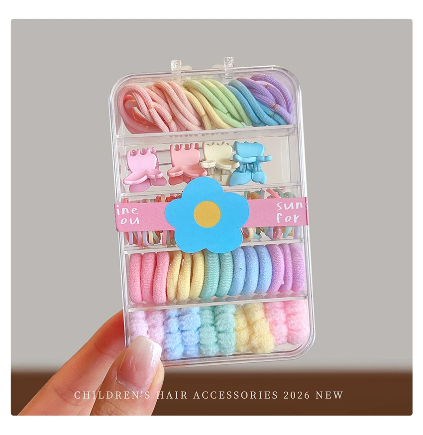 100 Stück/Box 2026 Neue Bonbonfarbene Koreanische Haaraccessoires für Kinder Hochelastische Schonende Haargummis Haarklammern für Mädchen Kleinkind Geschenk – Detail 10