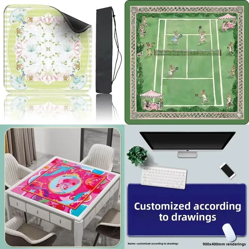 Cross-border American mahjong table mat, non-slip natural rubber mat, silent water absorption wholesale, color block design