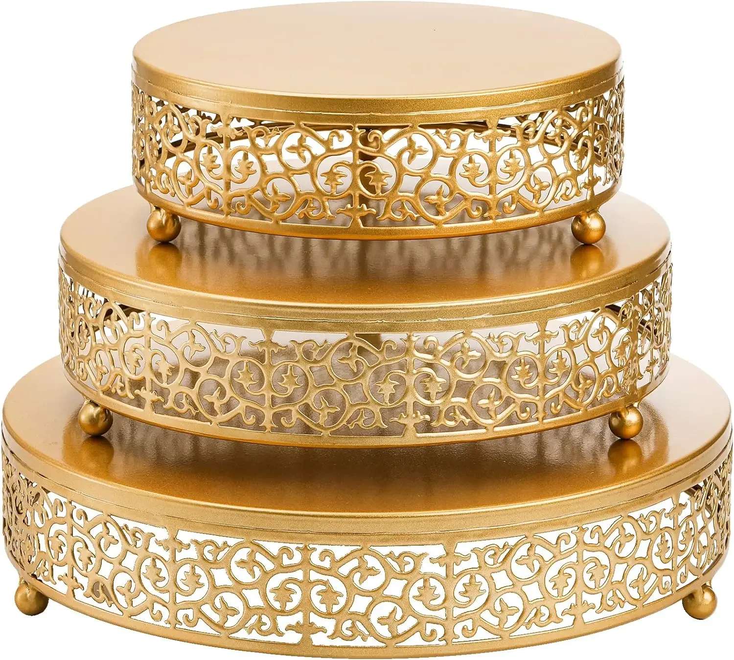 3pcs set ironwork Cake Rack, wedding creative round lace tray prop cake shop gold retro cake tray