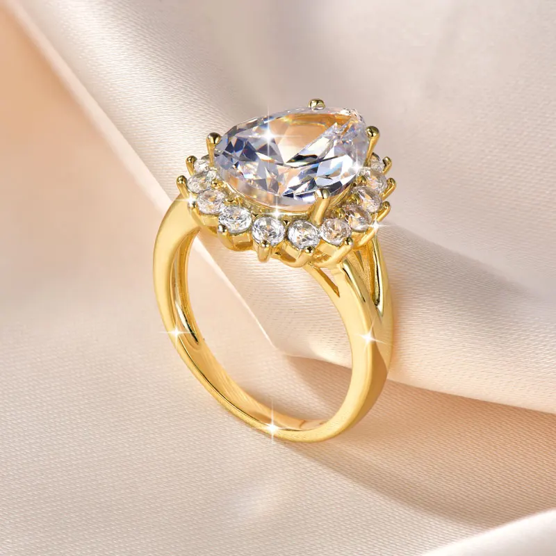 Anziw 14K Gold Filled Cubic Zirconia Pear Cut Engagement Wedding Finger Rings Fashion Band for Women Fine Jewelry Valentine Gift - view 2