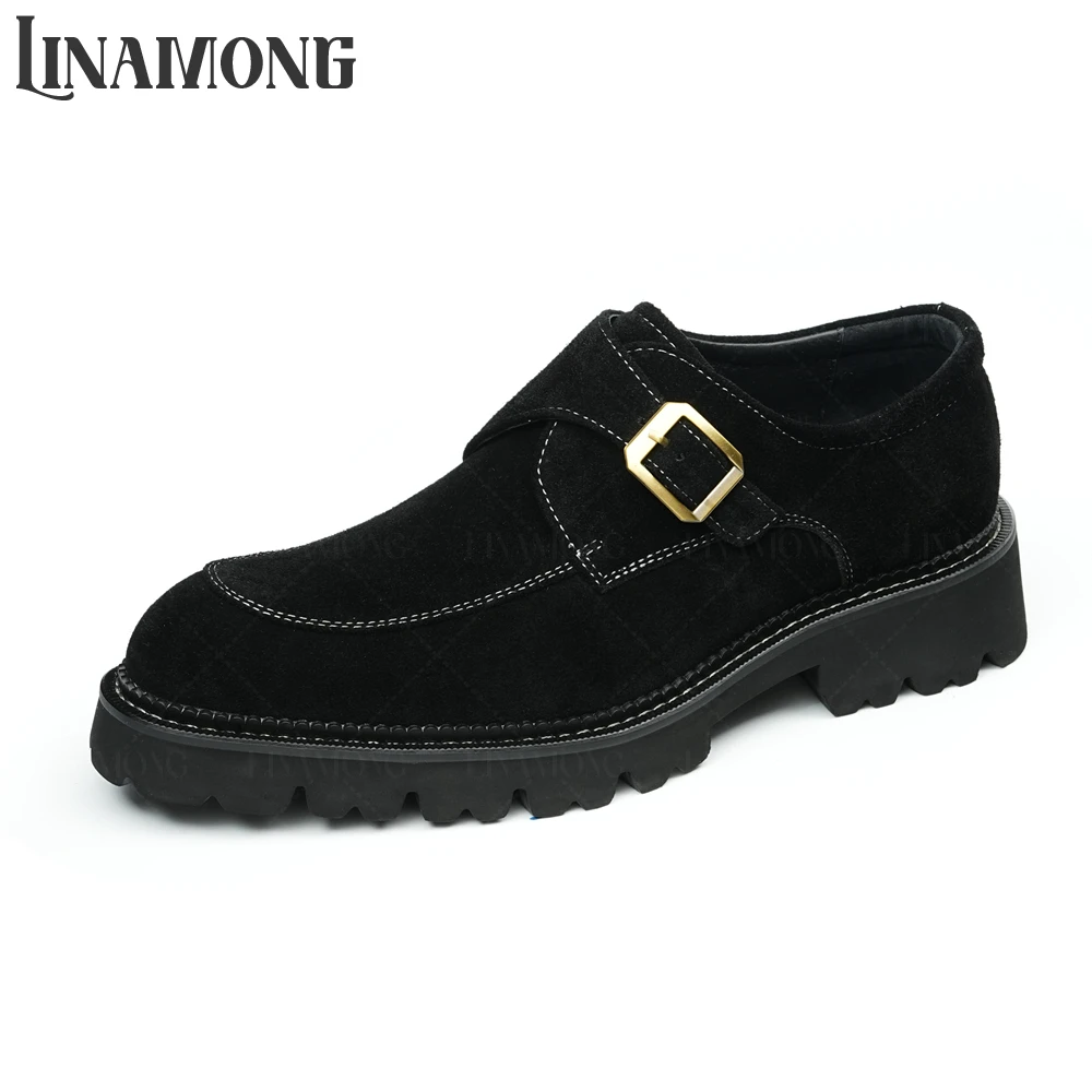 البقرة المدبوغ الراهب أحذية Nubuck حقيقية أحذية من الجلد مصمم ريترو ستايل الأعمال فستان أحذية سميكة المطاط وحيد أحذية جلدية للرجال