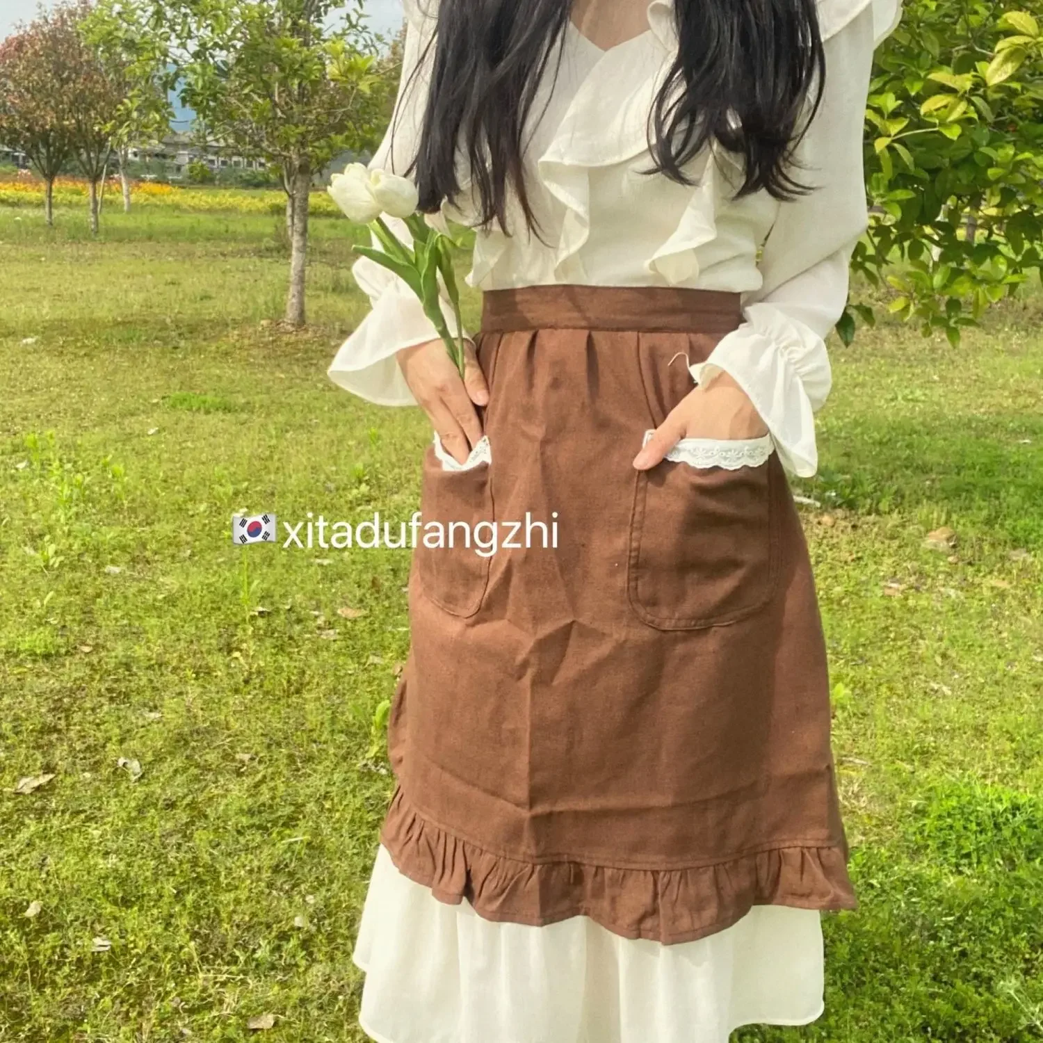 New Half-length Cotton and Linen Fishtail Apron Korean Coffee Shop Household Short Lace Fashion Apron Boutique Kitchen Supplies