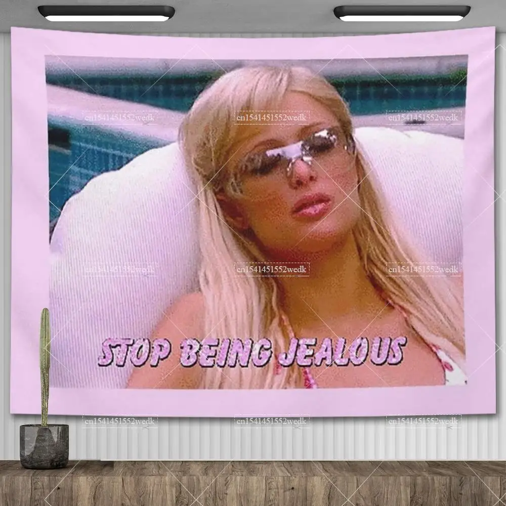 Stop Being Jealous Tapestry Aesthetic Room Decor Funny Y2k Pink Tapestry Wall Hanging Bedroom Decoration College Flag Banner