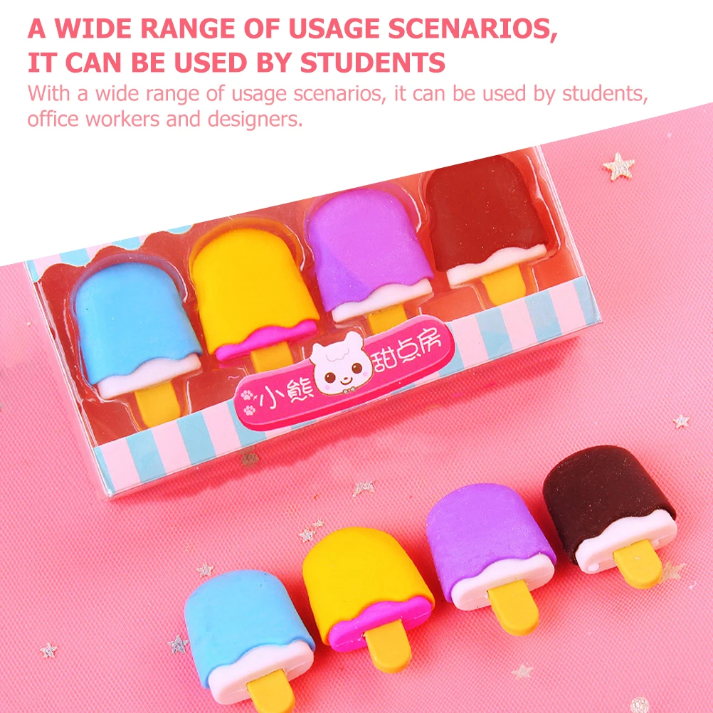

12 Pcs Ice Cream Shaped Erasers for Kids School Wear Resistant Mini Pencils Accessories Student Use Delicate Pencil Erasers