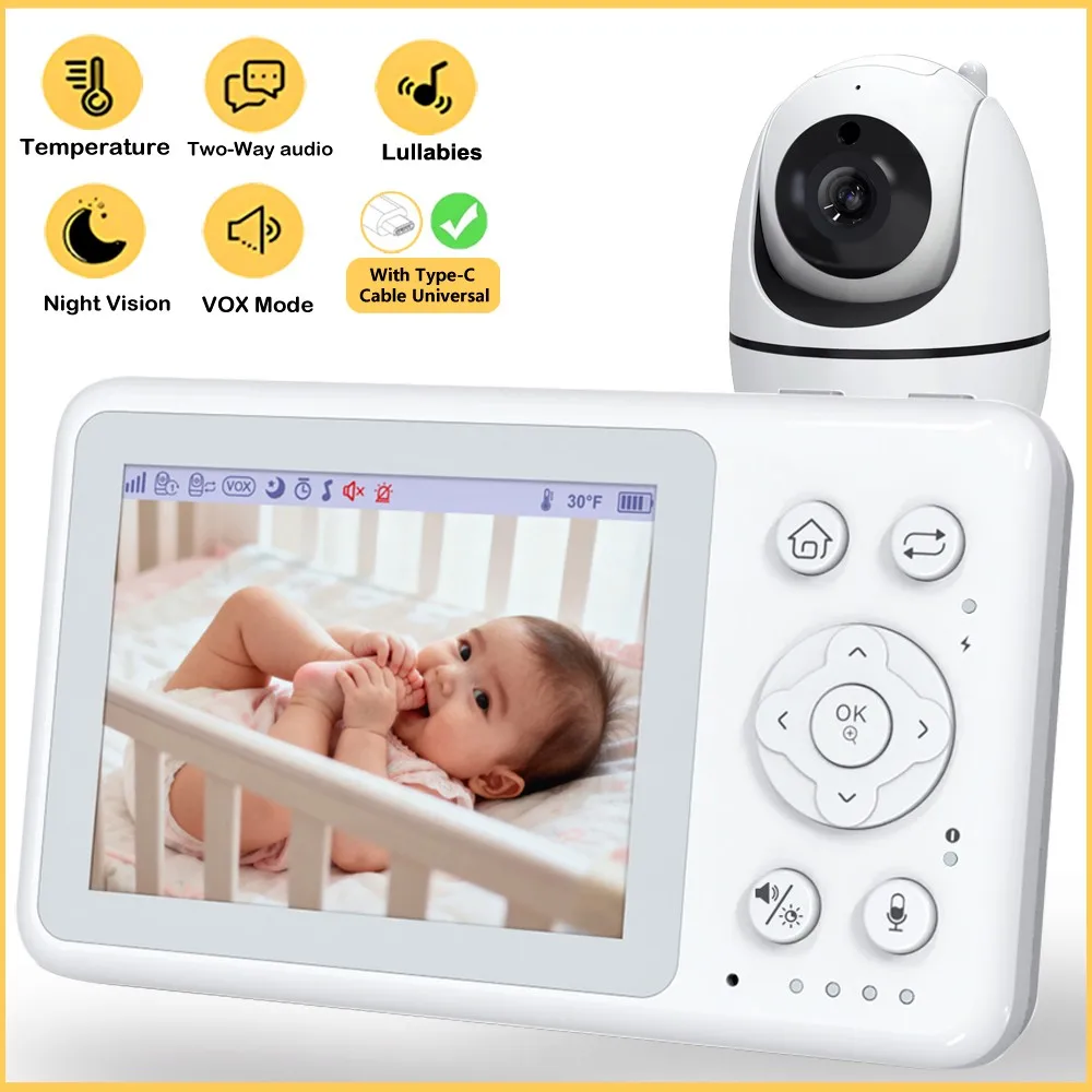 3.2Inch Video Baby Monitor LCD Screen With Nanny PTZ Camera Two-way Audio VOX Lullaby Temperature Detection Surveillance Nanny