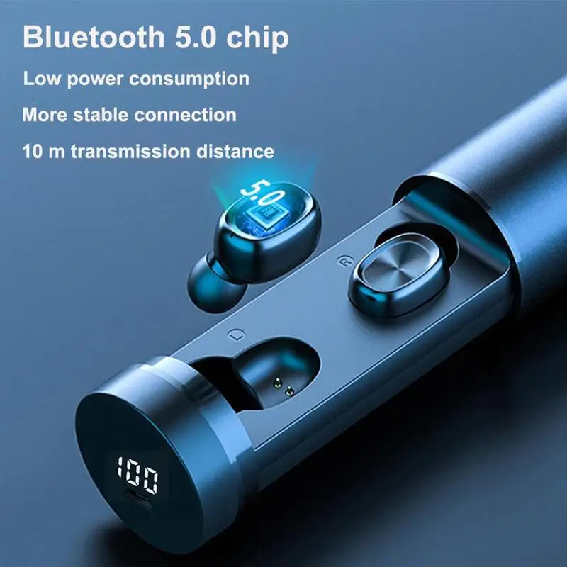 سماعات تيسدين بلوتوث مع شاشة رقمية واللمس ، الأذن المزدوجة ، الرياضة ، TWS5.0