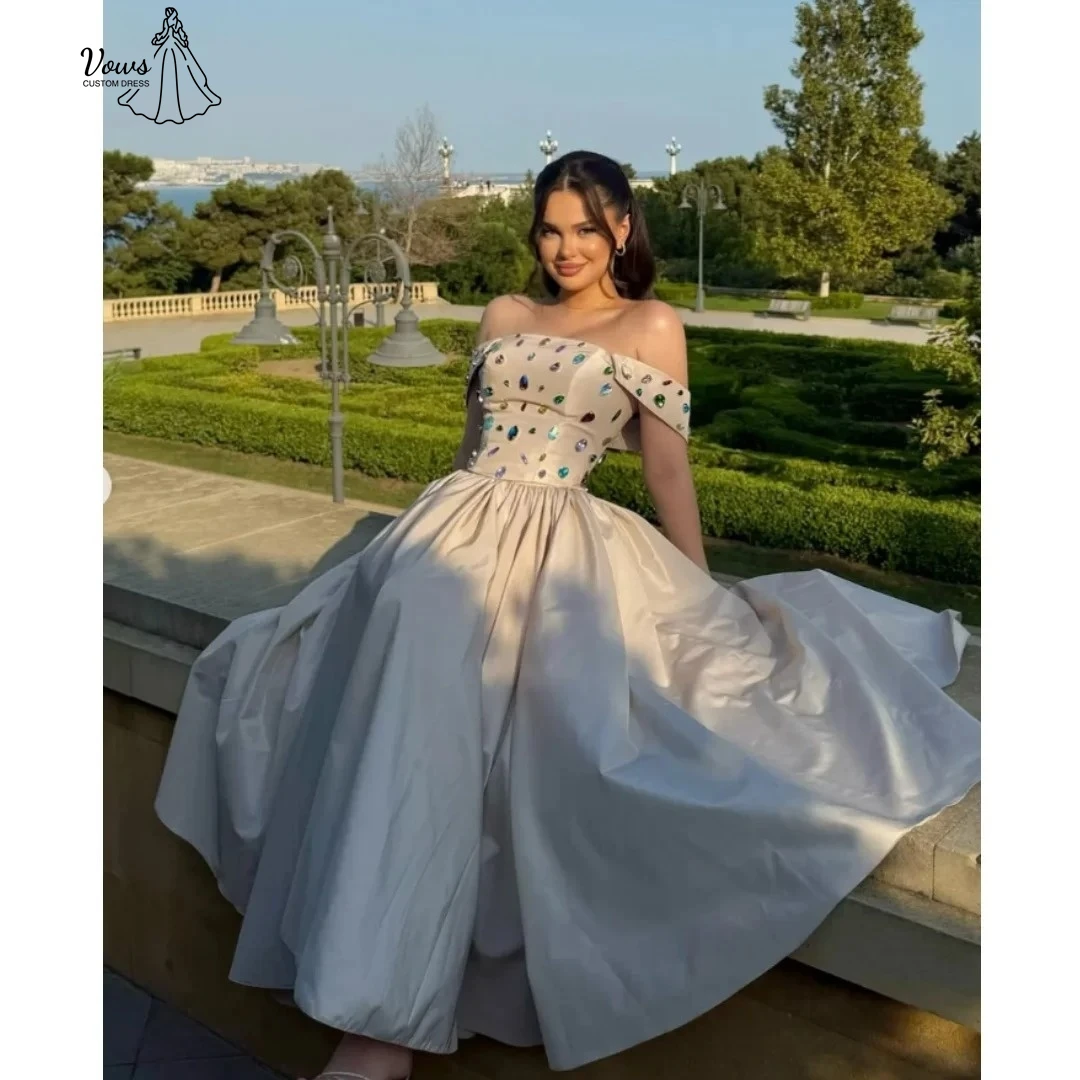 

Vows Custom Made Elegant Party Dresses for Women Luxury Dresses 2025 Woman Card Shoulder Line A Sequins Dress for Wedding Guest