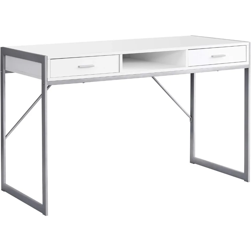 

Modern laptop desk with drawers and shelves, metal legs for home and office computer desks, 48 liters, white