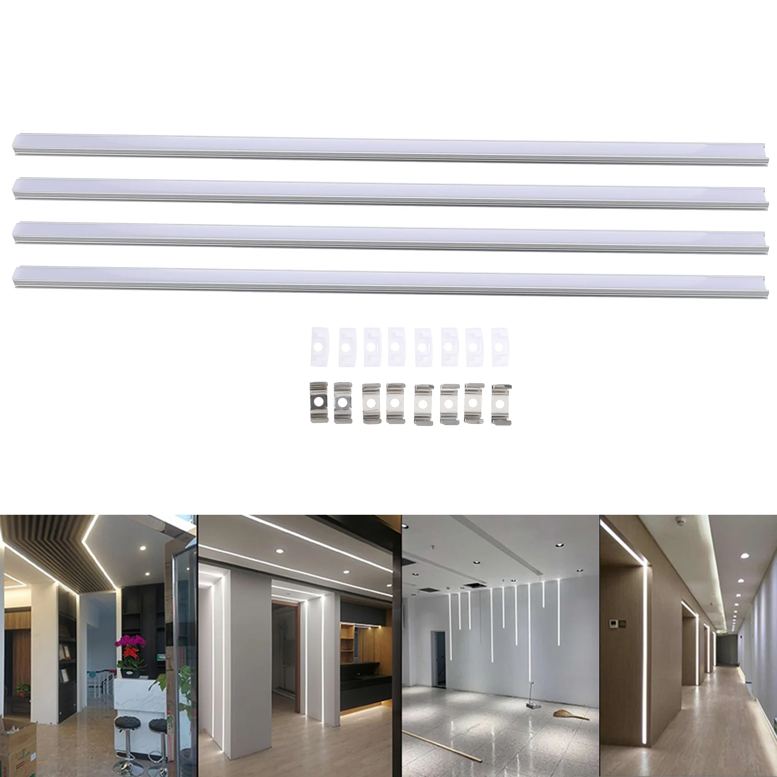 4 Sets U-shaped Aluminum Groove LED Strip Light Diffuser White Lights Track Channel Bulbs Outdoor