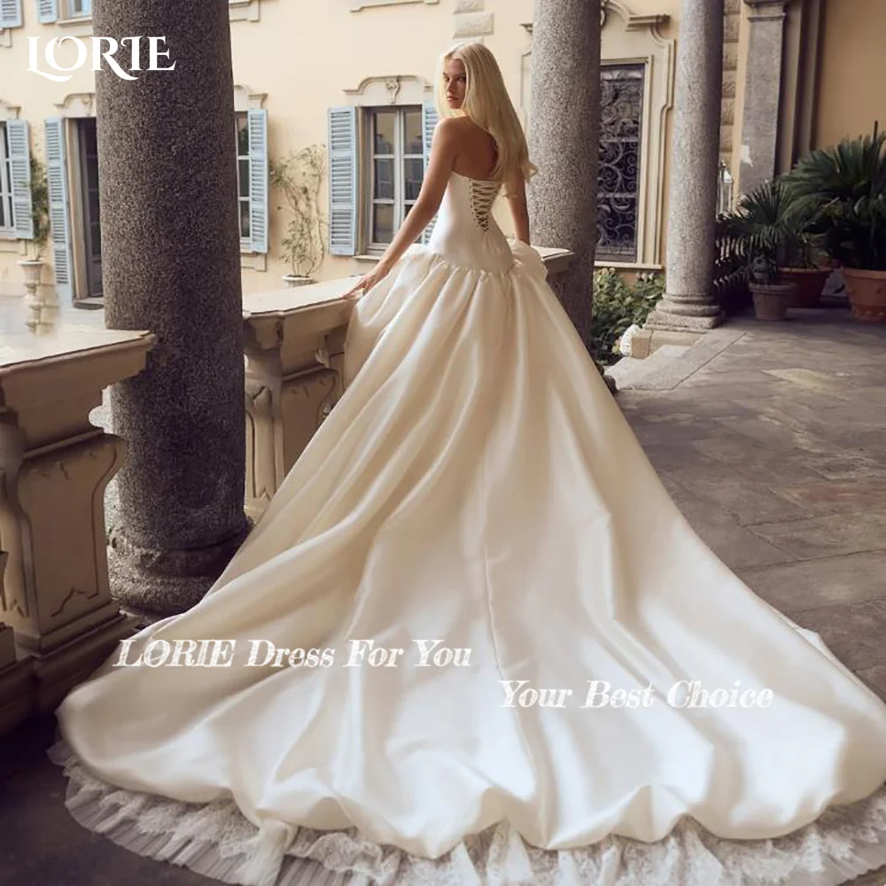 LORIE Satin Wedding Dresses Strapless Pleats Shawl Bridal Gown Sleeveless Crepe Customized Simple Party Gown vestido de noiva
