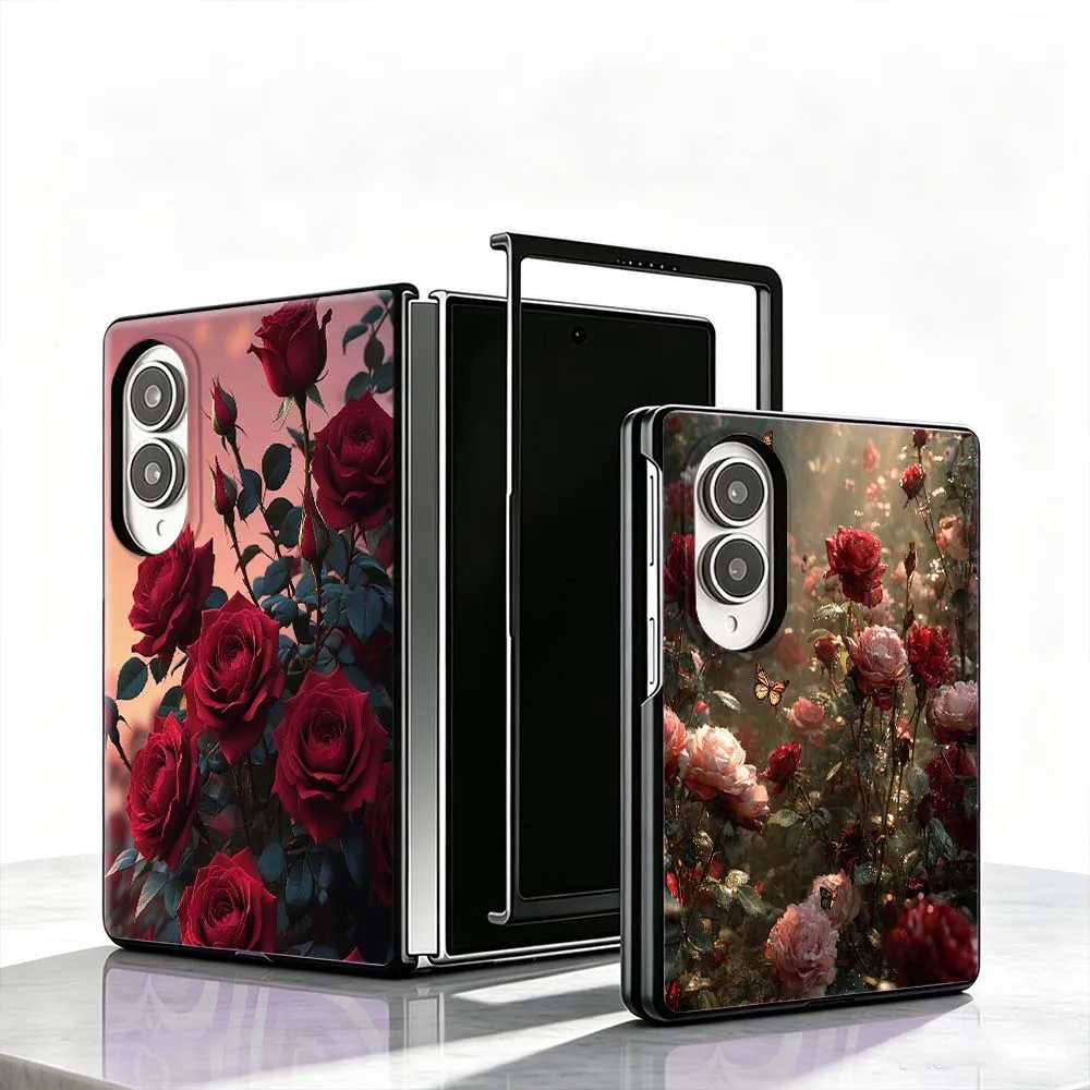 Red rose pattern Phone Case For Samsung Galaxy Z Fold 8 PC Hard Mobile Folding Black Gifts Shell Cover