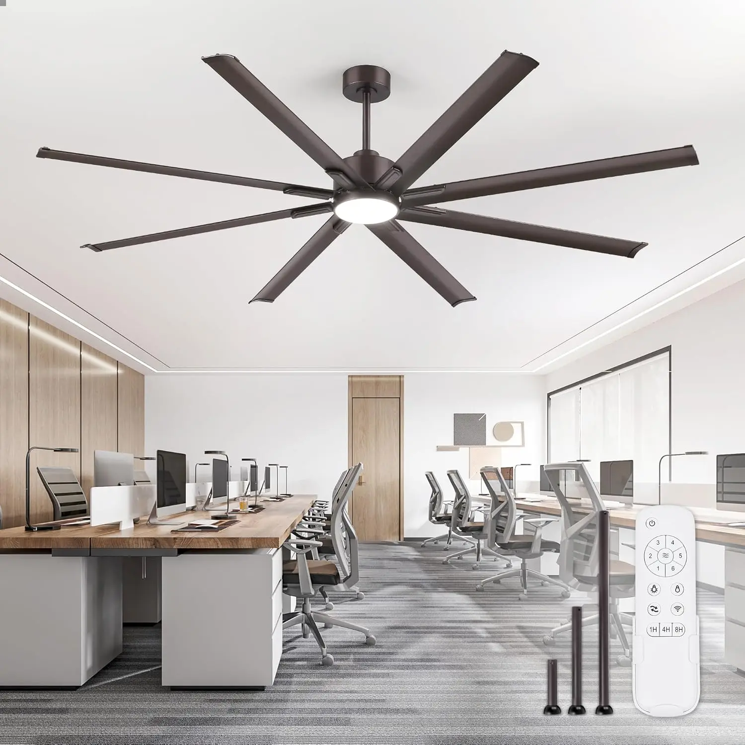 

84-Inch Industrial Ceiling Fan with Integrated Light, 3CCT Adjustable Color Temperature, 8 Reversible Aluminum Blades, Whisper-Quiet DC Motor, 6-Speed Control, Indoor/Outdoor Use for Patio, Garage, Porch, Oil-Rubbed Bronze
