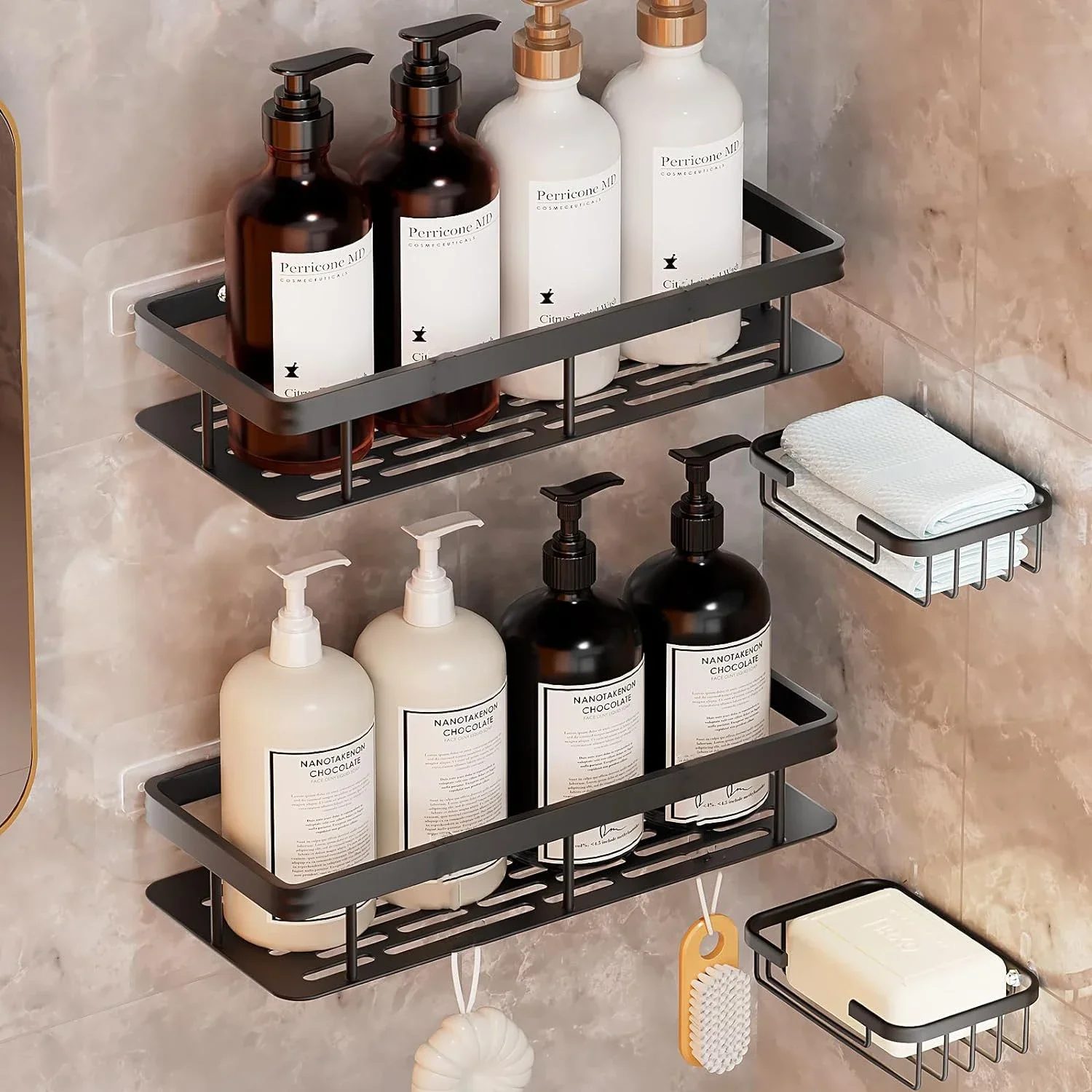 Adhesive Shower Caddy Rustproof Organizers Large Capacity No Drilling Shelves for Bathroom Storage Home Decor Shower caddy shelf