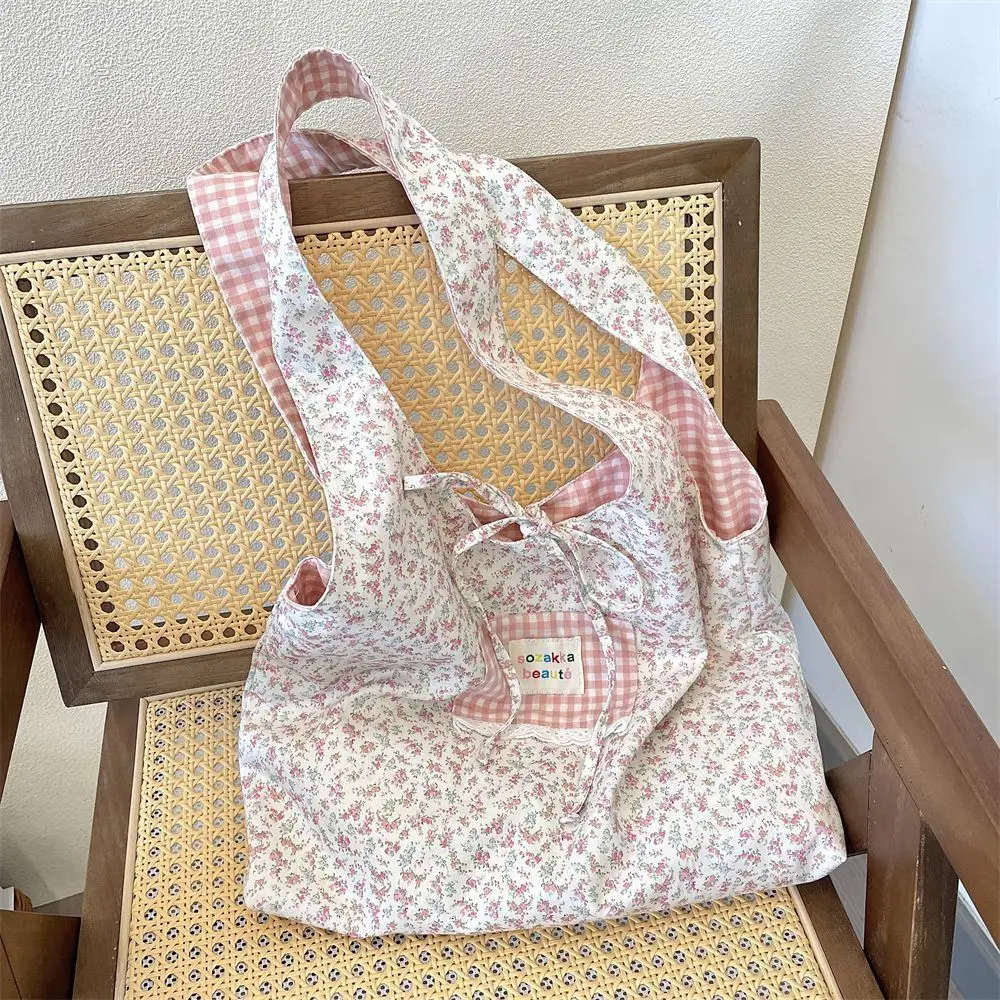 

Large Capacity Bags for Students New Floral Cloth Bag Canvas Single Shoulder 2025 Flower Splicing Handbag