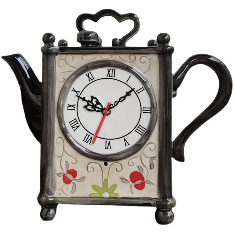 

Pure hand-painted ceramic ancient clock teapot small ornament European living room decorative ornament American style