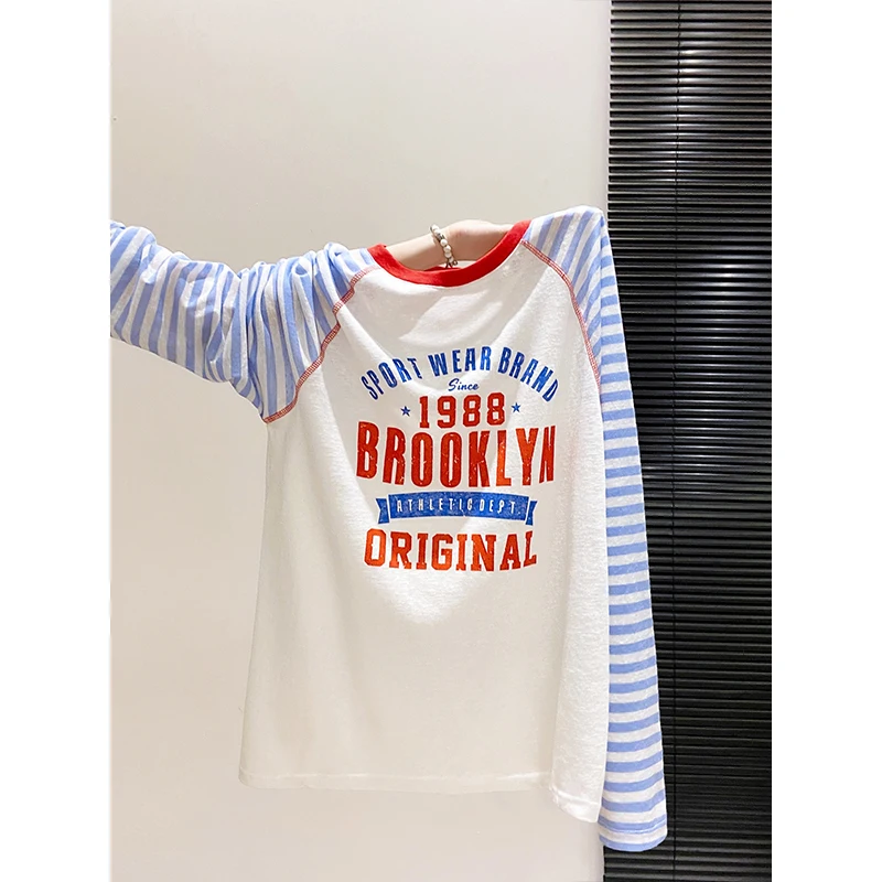 Women's Striped Sun Protection Jacket Summer Retro Letter Print Thin Casual Loose Fit Breathable College Style Coat