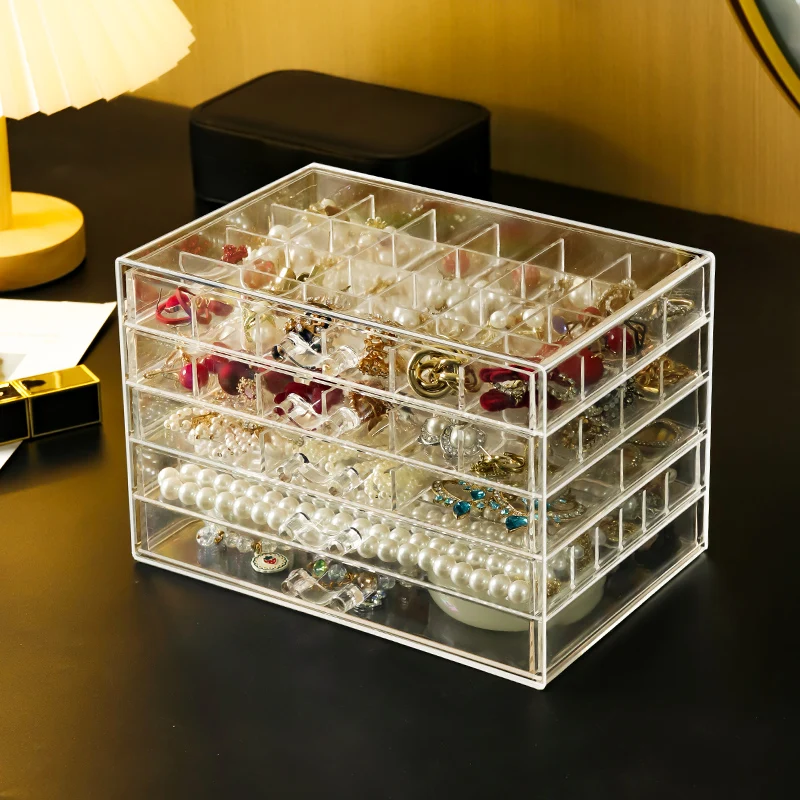 Jewelry box 5 drawers, transparent jewelry box rings, necklaces, earrings, bracelets, display boxes for ladies and girls gifts