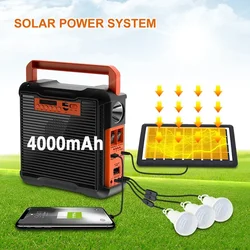 Solar Light Solar Power Panel Generator Kit with 3 LED Bulbs Bluetooth Radio Speaker for Outdoor Camping Emergency Power Supply