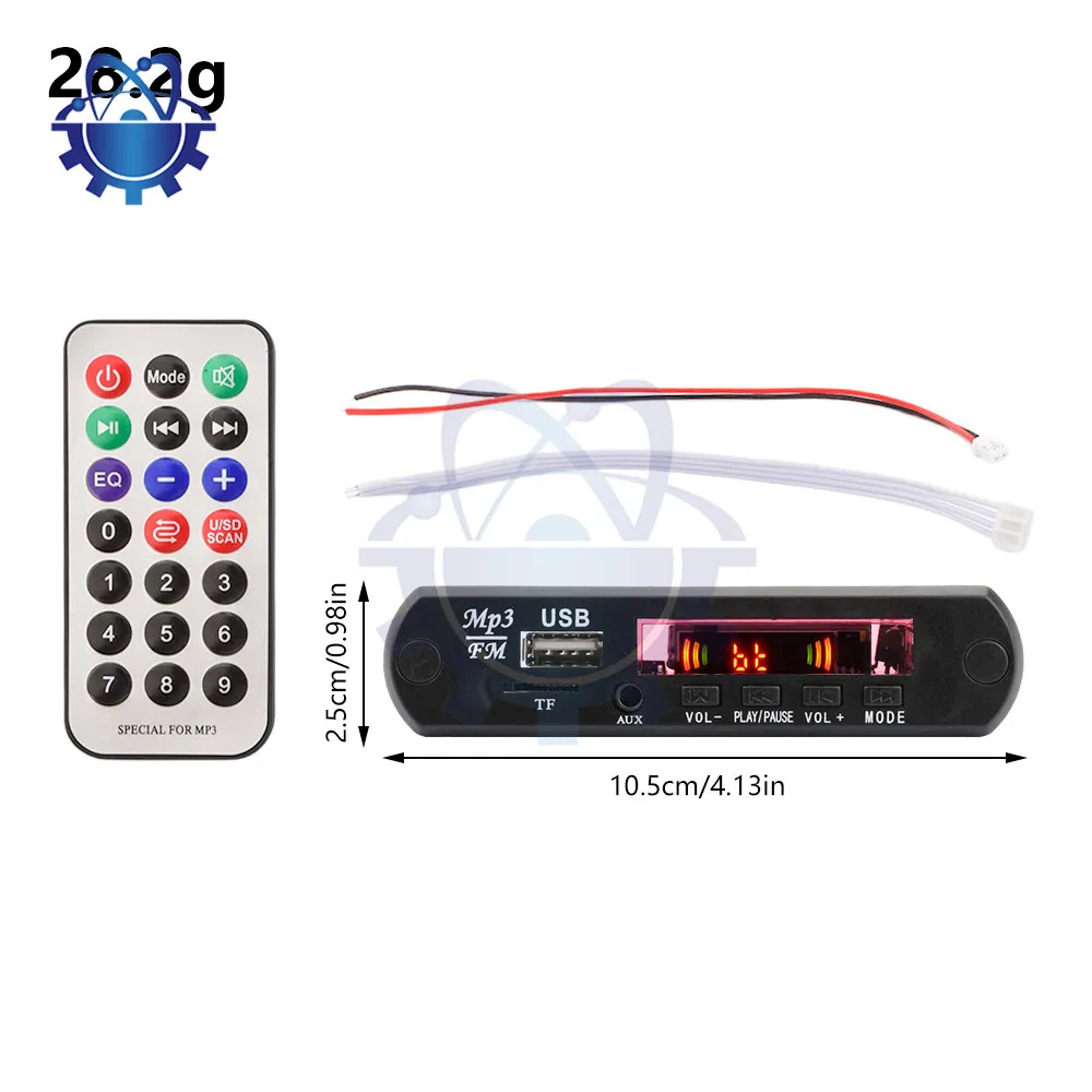 Carro MP3 Player Decodificador Board, FM Bluetooth Amplificador, Placa de Som, Controle Remoto, Suporte FM, TF, Módulo de Gravação USB