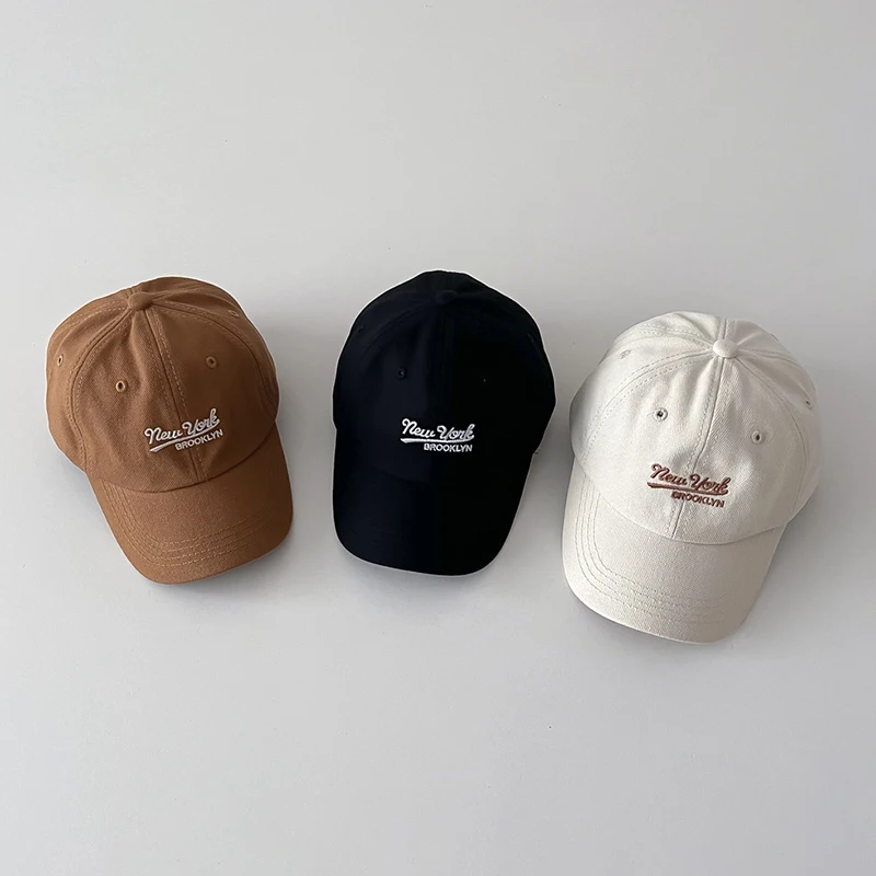 Embroidery Letter Kids Baseball Hat Solid Cotton Children Duck Tongue Hats 2-6Year Boys Girls Outdoor Sun Visors Baby Peaked Cap image 2