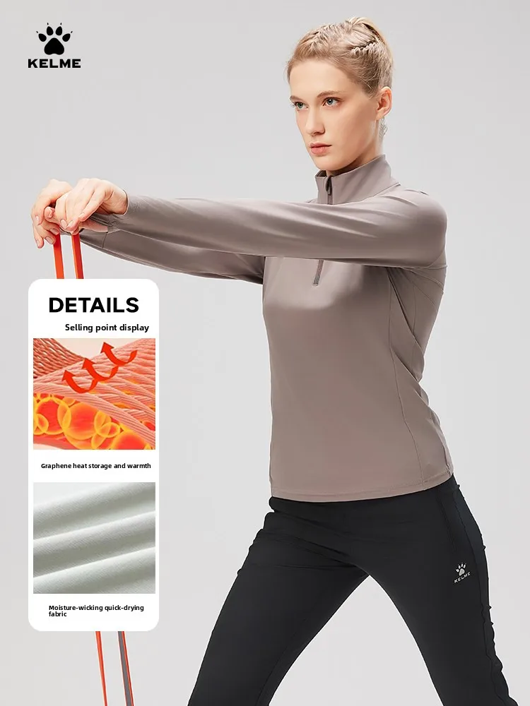 Kelme Women's Long Sleeved Semi Zippered Running Top And Fitness Yoga Suit With Quick Drying Clothes