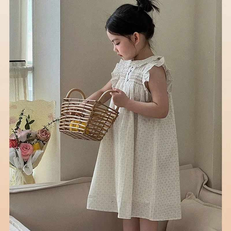 2026 New Summer 2-8Yrs Baby Girl Birthday Party Dress Flying Sleeve Cotton Print Kids Princess Dresses Sister Clothing